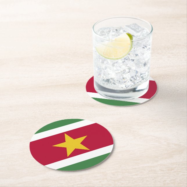 Suriname flag round paper coaster (Insitu)