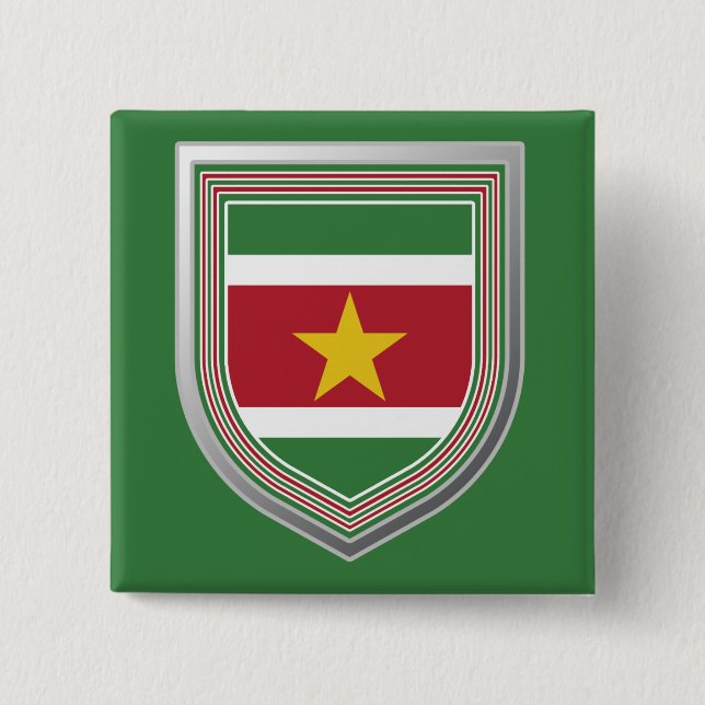 Suriname Flag Shield 15 Cm Square Badge (Front)