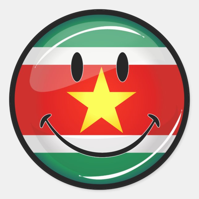 Suriname Flag | Smiling Face Classic Round Sticker (Front)
