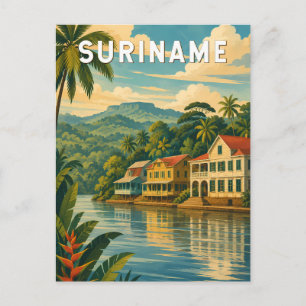 Suriname Illustration Travel Art Vintage Postcard
