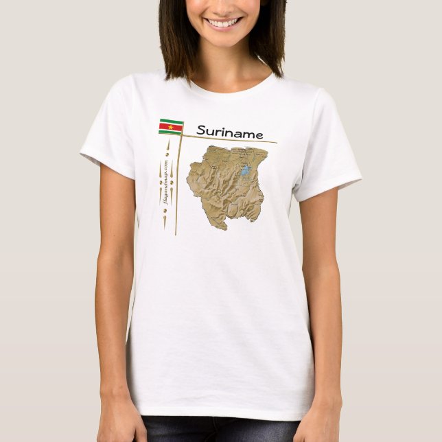 Suriname Map + Flag + Title T-Shirt (Front)