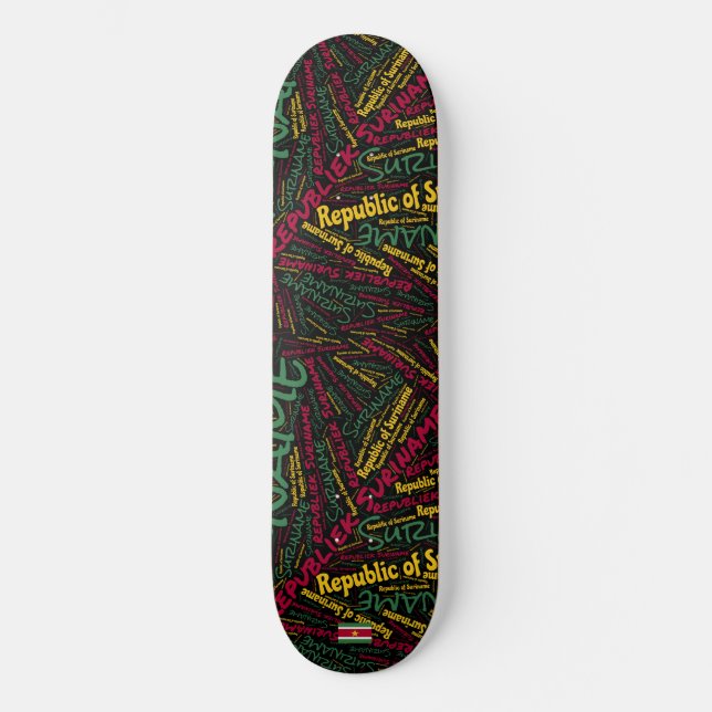 Suriname National Pride Wordcloud Skateboard (Front)