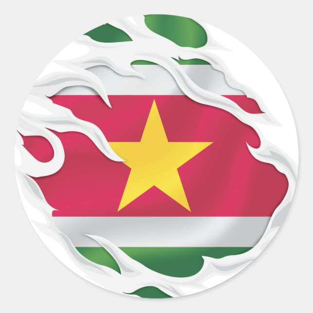 Suriname Ripped Flag Classic Round Sticker (Front)