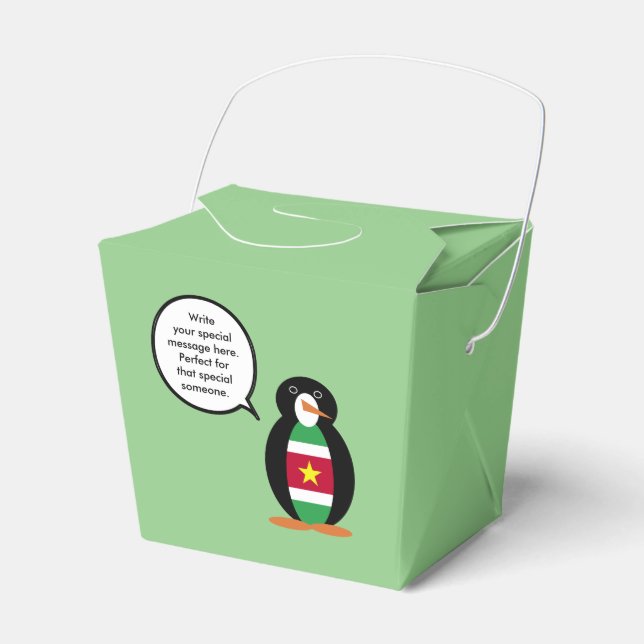 Surinamese Flag Talking Ms. Penguin Personalised  Favour Box (Front Side)