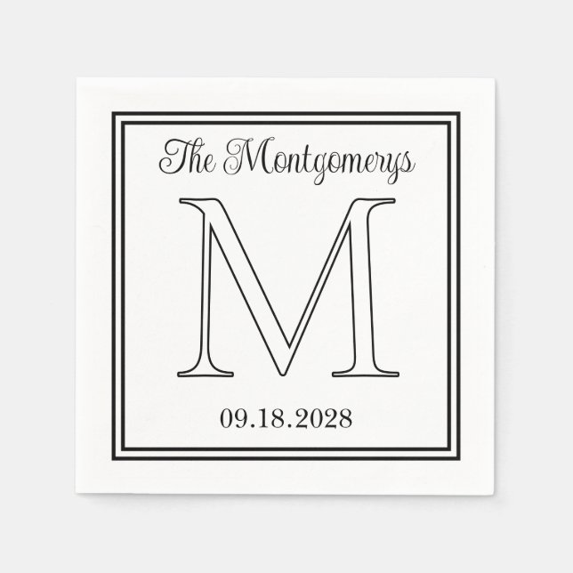Surname Initial and Wedding Date Double Border Napkin (Front)