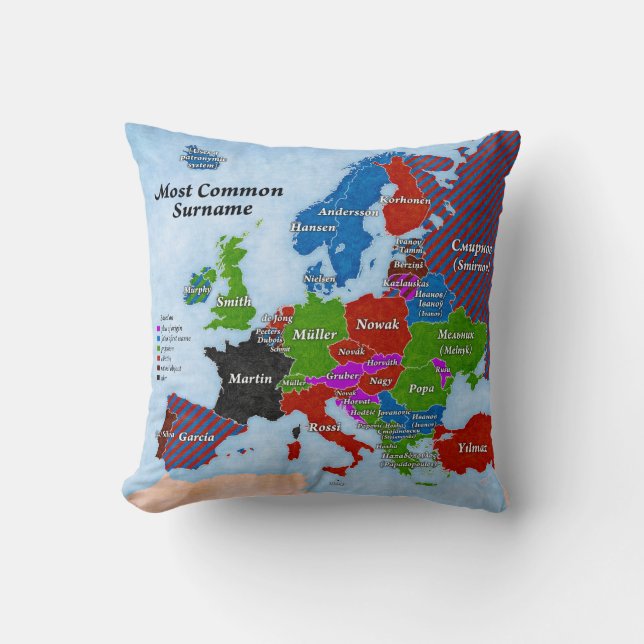 Surnames Europe Map Pillow (Front)