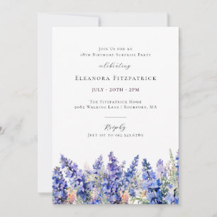 SURPISE PARTY 18th Birthday Blue July Birth Flower Invitation