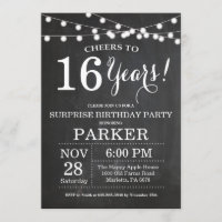 Surprise16th Birthday Invitation Chalkboard