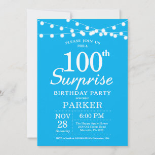 Surprise 100th Birthday Invitation Blue