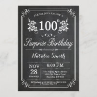 Surprise 100th Birthday Invitation Chalkboard