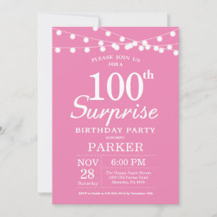 Surprise 100th Birthday Invitation Pink