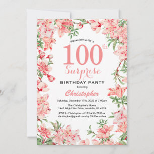 Surprise 100th Birthday Pink Boho Botanical Floral Invitation