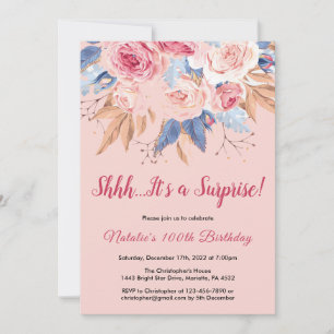 Surprise 100th Birthday Pink Botanical Floral Invitation