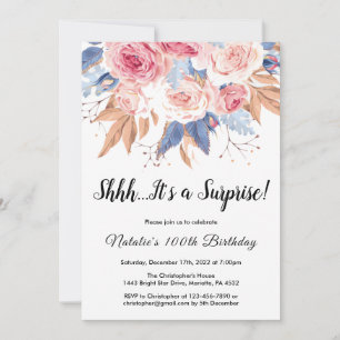Surprise 100th Birthday Watercolor Floral Flowers Invitation