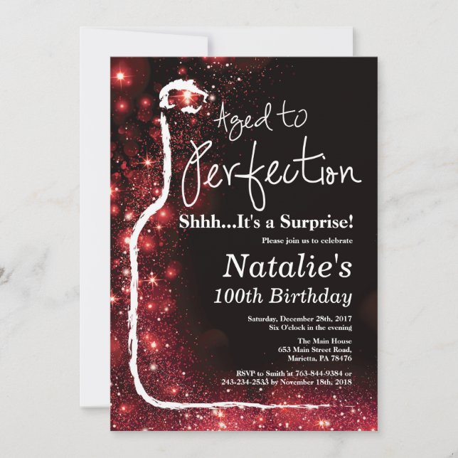 Surprise 100th Birthday Wine Aged to Perfection Invitation (Front)