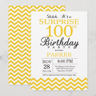 Surprise 100th Birthday Yellow Chevron Invitation