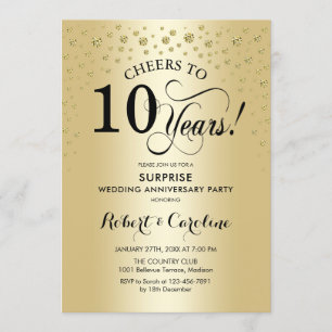 Surprise 10th Anniversary Celebration - Gold Black Invitation