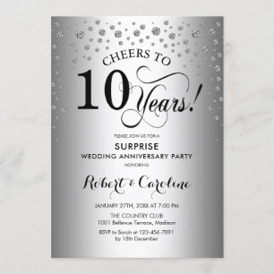Surprise 10th Anniversary Party - Silver Black Invitation