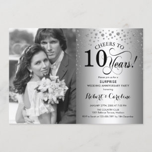 Surprise 10th Anniversary with Photo Silver Black Invitation