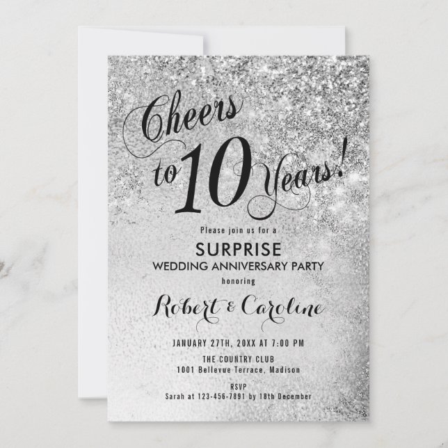 Surprise 10th Wedding Anniversary - Silver Invitation (Front)