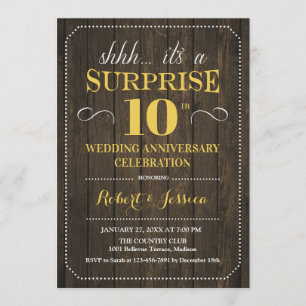 Surprise 10th Wedding Anniversary - Wood Gold Invitation