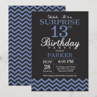 Surprise 13th Birthday Black and Blue Chevron