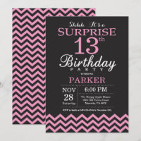 Surprise 13th Birthday Black and Pink Chevron