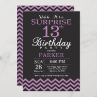 Surprise 13th Birthday Invitation Black and Purple