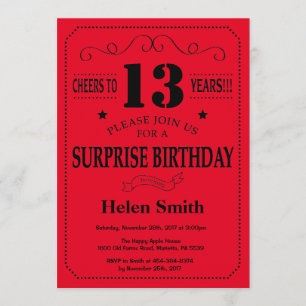 Surprise 13th Birthday Invitation Black and Red