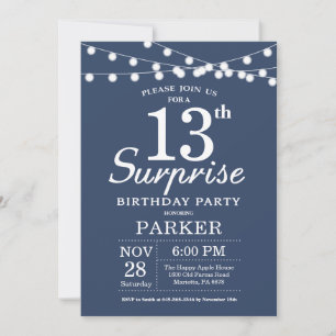 Surprise 13th Birthday Invitation Blue