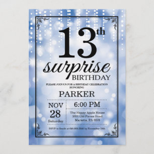Surprise 13th Birthday Invitation Blue Glitter