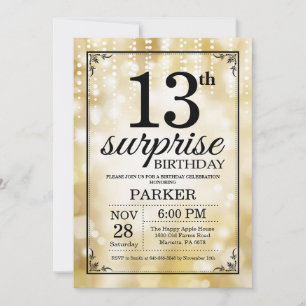 Surprise 13th Birthday Invitation Gold Glitter