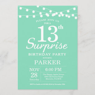 Surprise 13th Birthday Invitation Mint Green