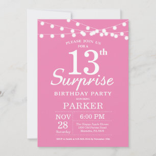 Surprise 13th Birthday Invitation Pink