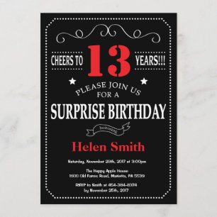 Surprise 13th Birthday Invitation Red and Black