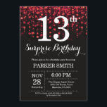 Surprise 13th Birthday Invitation Red Glitter<br><div class="desc">Surprise 13th Birthday Invitation with Red String Lights with Red Glitter Background. Red Birthday. Kids Birthday. Boy or Girl Bday Invite. 13th 15th 16th 18th 20th 21st 30th 40th 50th 60th 70th 80th 90th 100th, Any age. For further customisation, please click the "Customise it" button and use our design tool...</div>