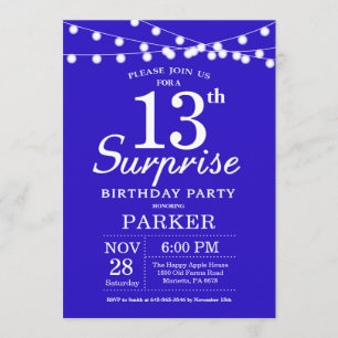 Surprise 13th Birthday Invitation Royal Blue