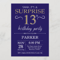Surprise 13th Birthday Navy Blue and Gold Glitter