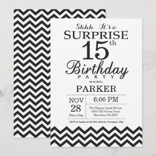 Surprise 15th Birthday Invitation Black Chevron