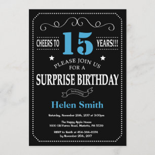 Surprise 15th Birthday Invitation Blue and Black