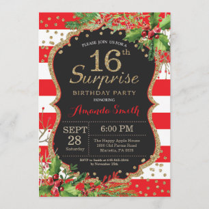 Surprise 15th Birthday Invitation Christmas Gold
