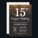 Surprise 15th Birthday Invitation Gold Glitter<br><div class="desc">Surprise 15th Birthday Invitation with Gold String Lights with Gold Glitter Background. Gold Birthday. Kids Birthday. Boy or Girl Bday Invite. 13th 15th 16th 18th 20th 21st 30th 40th 50th 60th 70th 80th 90th 100th, Any age. For further customisation, please click the "Customise it" button and use our design tool...</div>