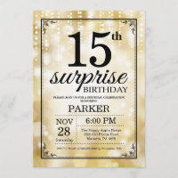 Surprise 15th Birthday Invitation Gold Glitter