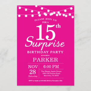 Surprise 15th Birthday Invitation Hot Pink