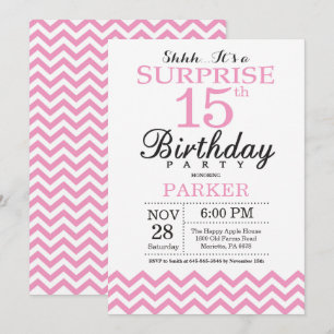 Surprise 15th Birthday Invitation Pink Chevron