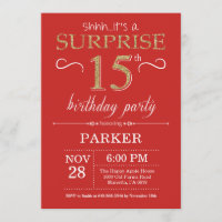 Surprise 15th Birthday Invitation Red and Gold