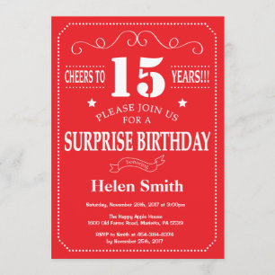 Surprise 15th Birthday Invitation Red and White