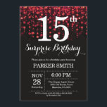 Surprise 15th Birthday Invitation Red Glitter<br><div class="desc">Surprise 15th Birthday Invitation with Red String Lights with Red Glitter Background. Red Birthday. Kids Birthday. Boy or Girl Bday Invite. 13th 15th 16th 18th 20th 21st 30th 40th 50th 60th 70th 80th 90th 100th, Any age. For further customisation, please click the "Customise it" button and use our design tool...</div>