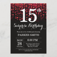 Surprise 15th Birthday Invitation Red Glitter