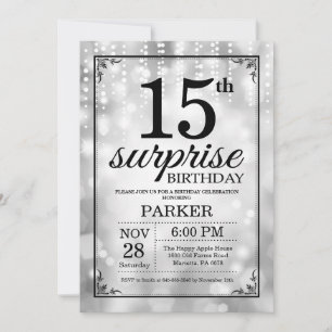 Surprise 15th Birthday Invitation Silver Glitter